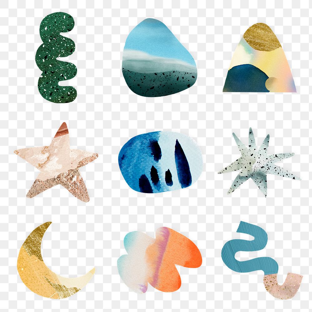 Aesthetic shapes png clipart, colorful abstract design set on transparent background