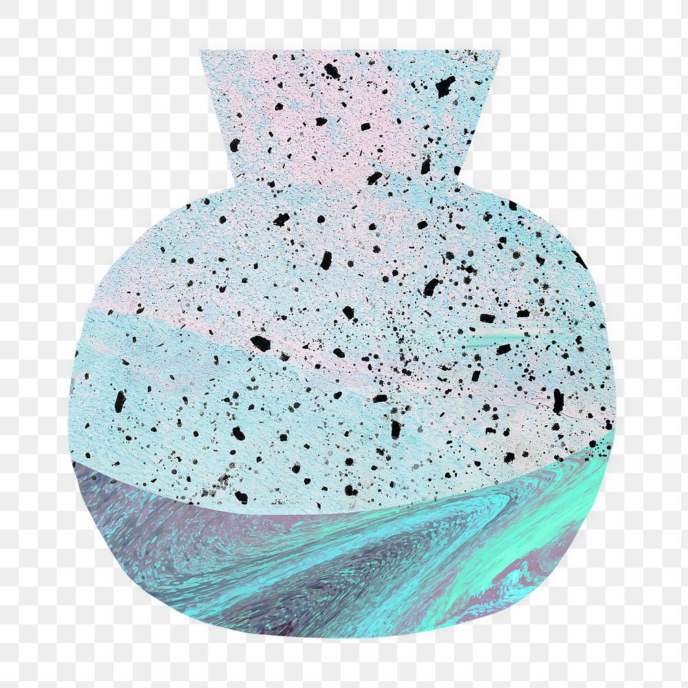 Aesthetic png vase, blue terrazzo pottery on transparent background