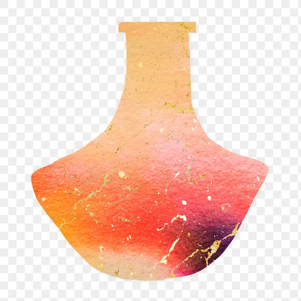 Orange gradient png vase, gold aesthetic pottery design on transparent background