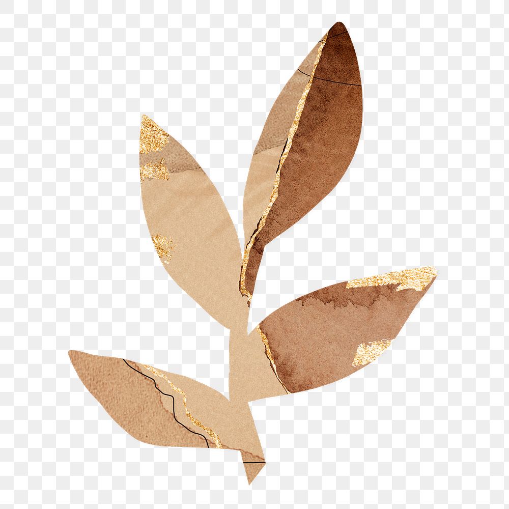 Watercolor leaf png clipart, brown botanical collage element on transparent background