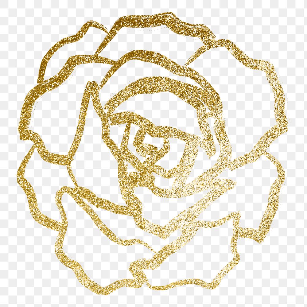 Aesthetic gold rose png sticker, line art graphic design on transparent background