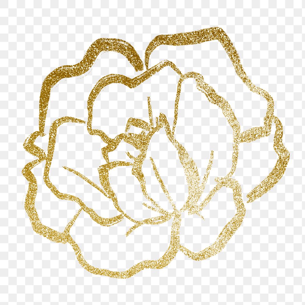 Gold flower png sticker, line art graphic design on transparent background