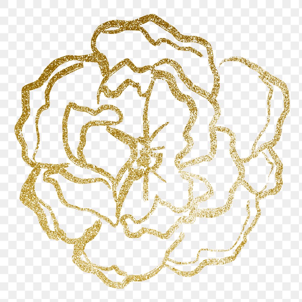 Aesthetic gold flower png sticker, line art graphic design on transparent background