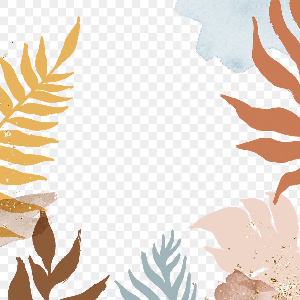 Botanical png border frame, pastel leaf illustration on transparent background