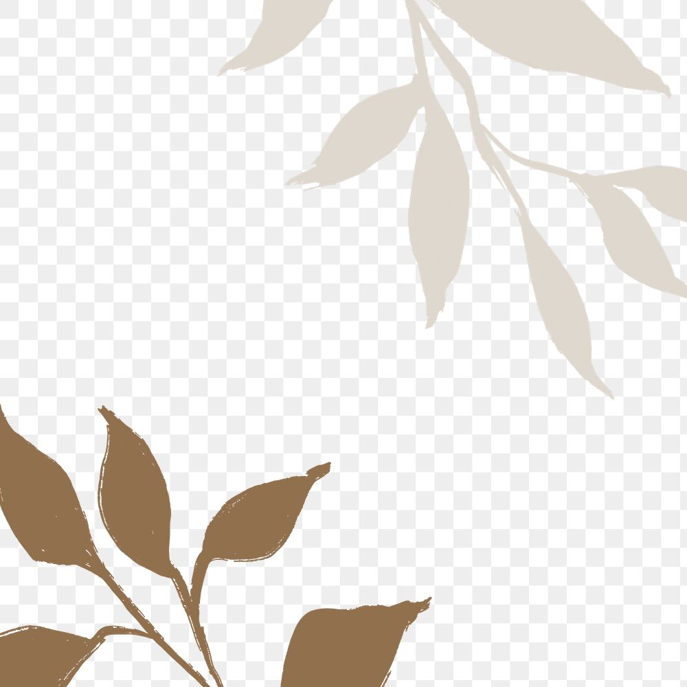 Botanical watercolor png border frame, brown leaves illustration on transparent background
