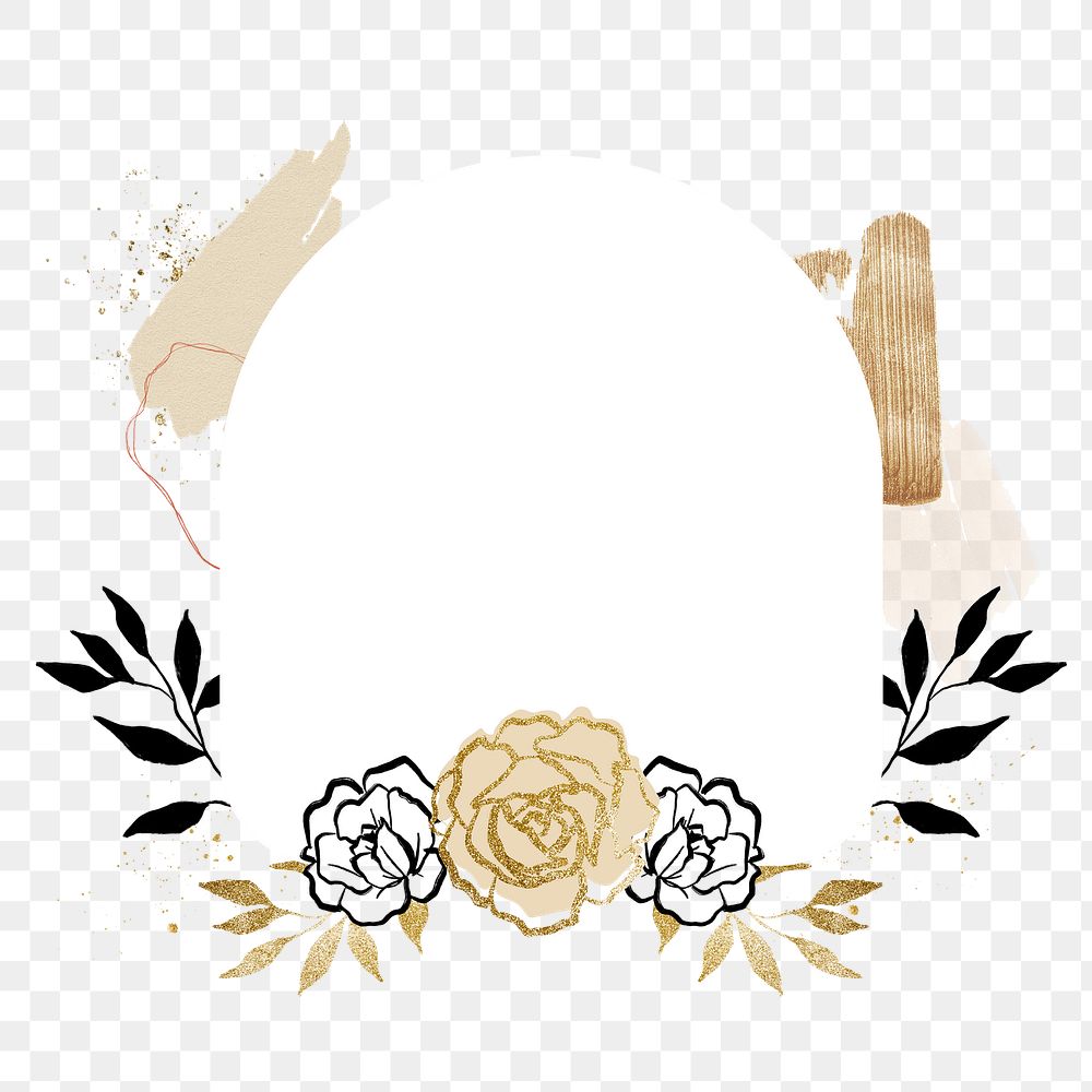 Botanical arch png frame, golden rose, simple design on transparent background