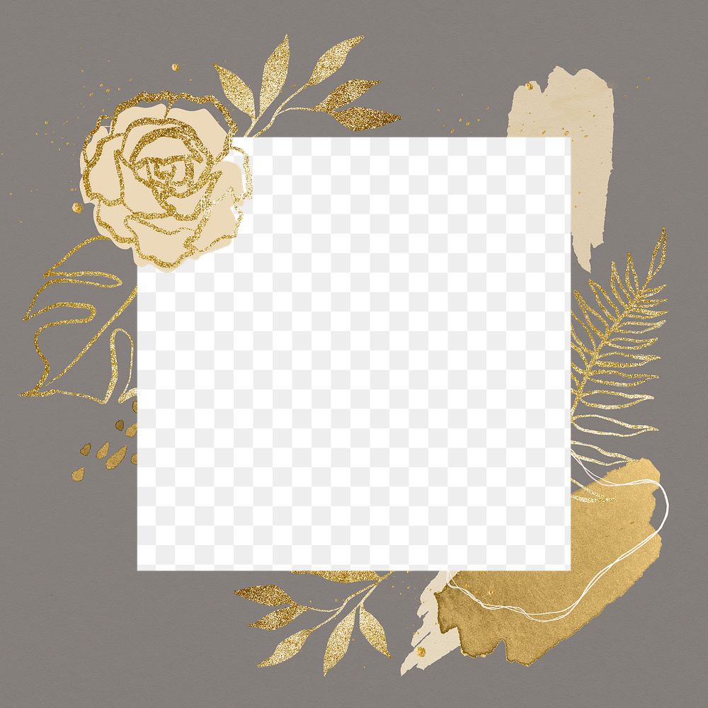 Square png frame, simple botanical design for wedding card, transparent design