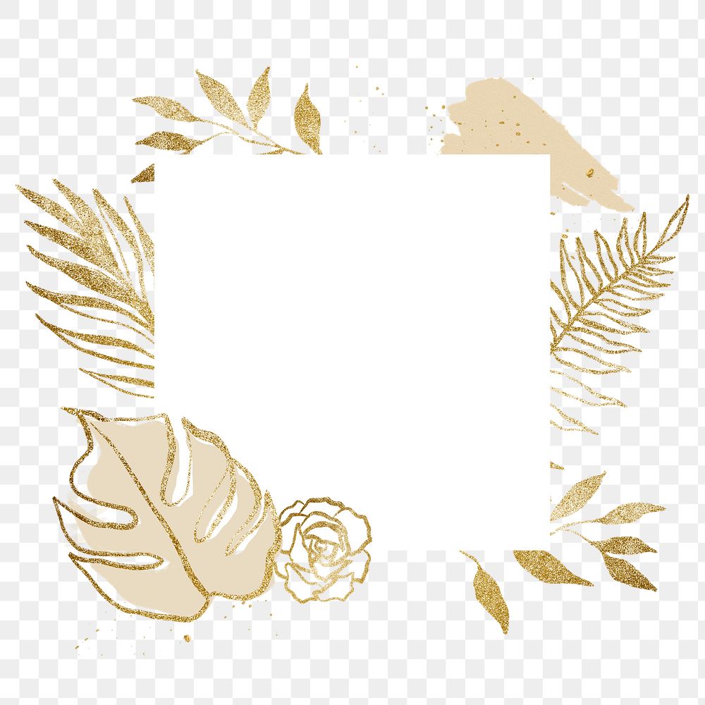 Leaf frame png, gold botanical line art illustration for bullet journal, transparent background