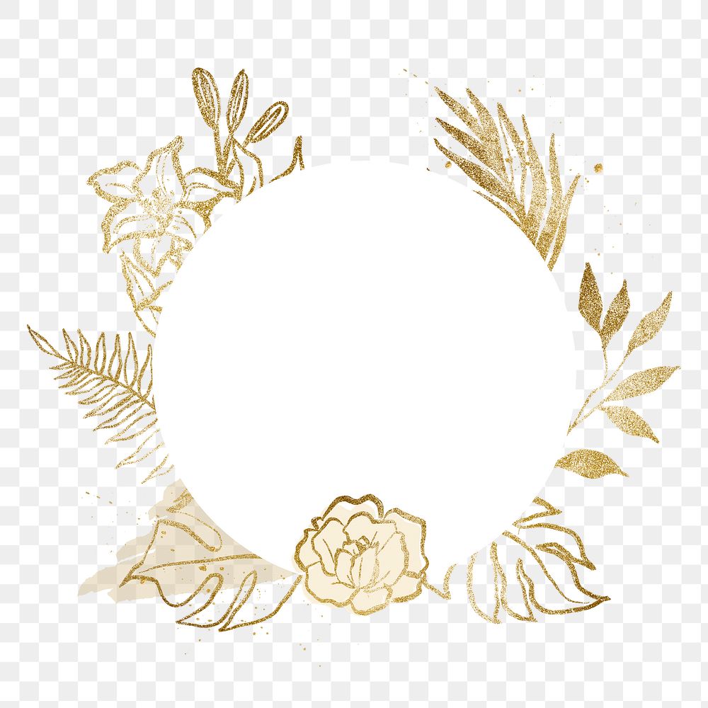 Aesthetic rose badge, gold floral line drawing illustration for Valentine's card