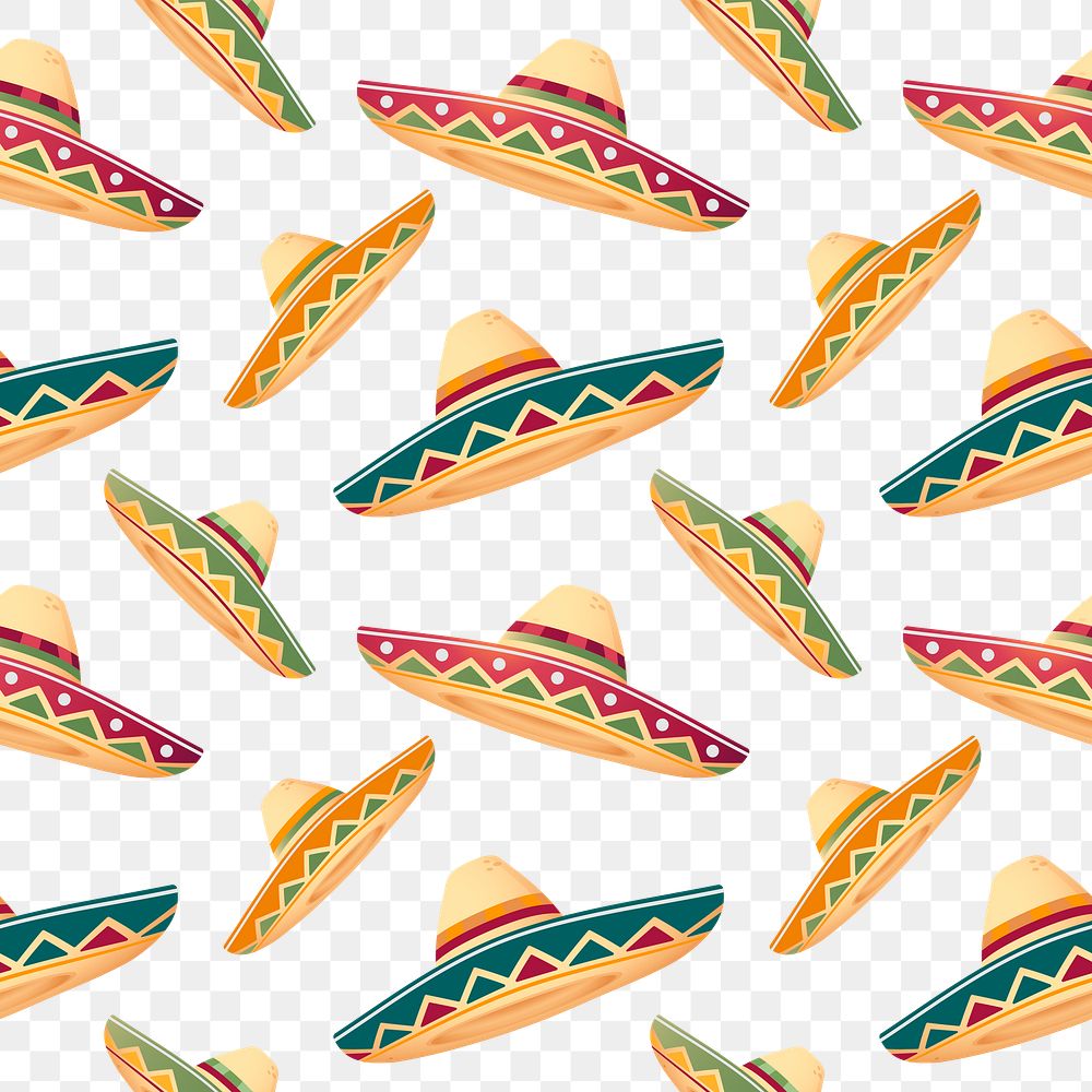 Mexican hat png seamless pattern on transparent background