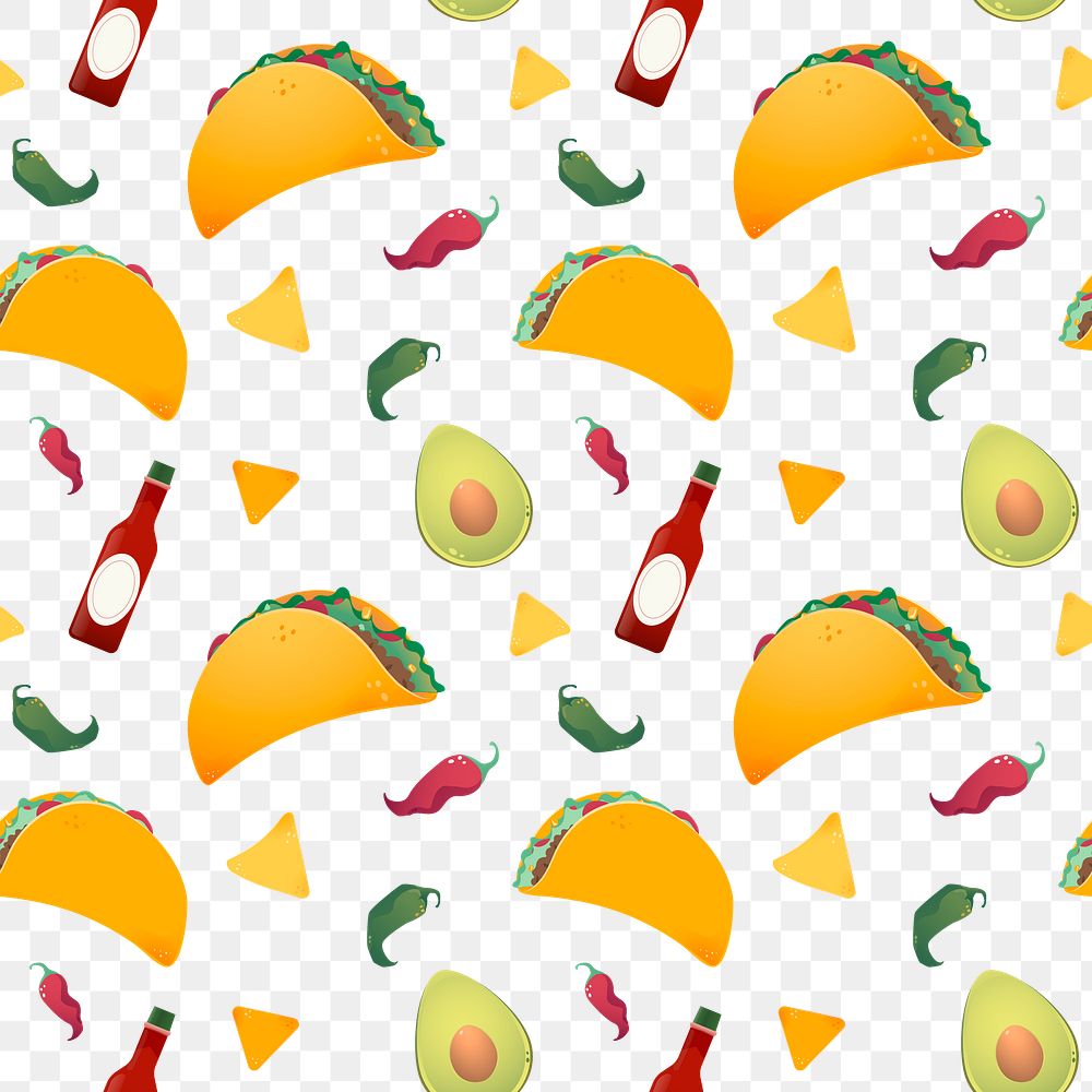Mexican food png seamless pattern, transparent background
