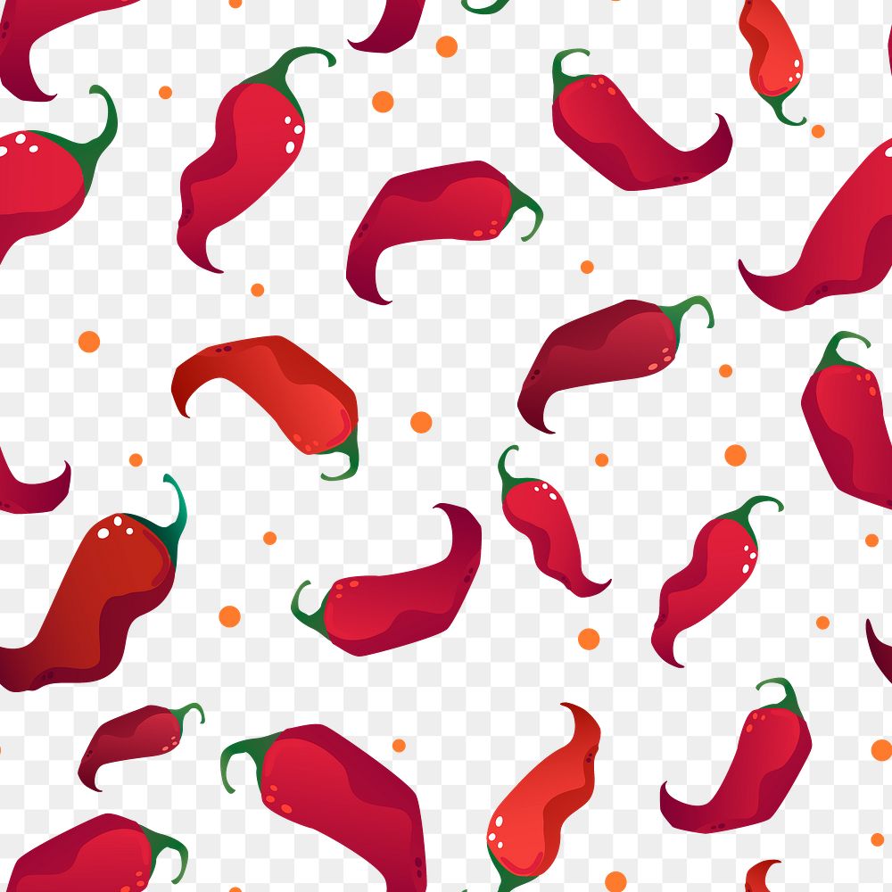 Red chili png seamless pattern, transparent background