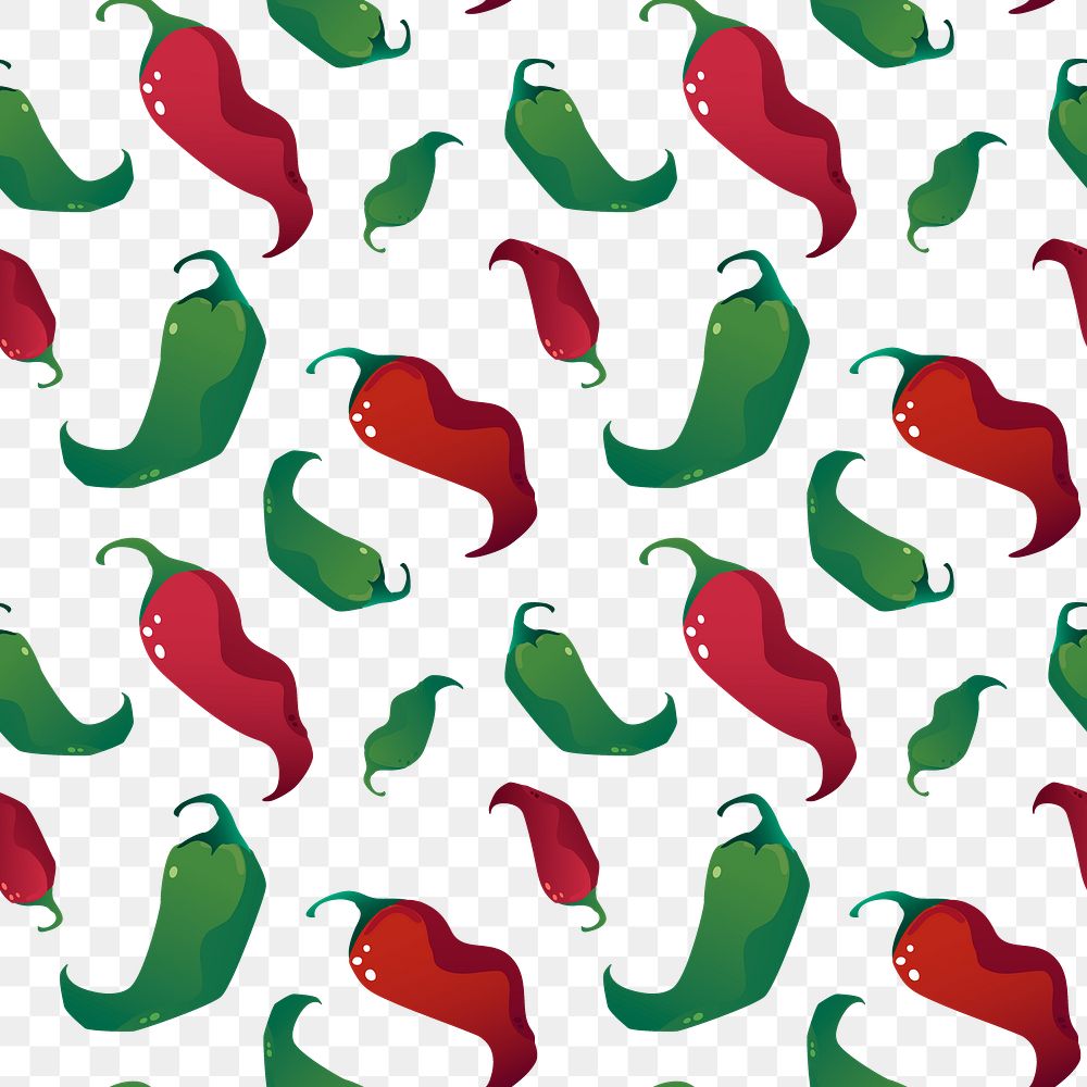 Chili png seamless pattern, transparent background