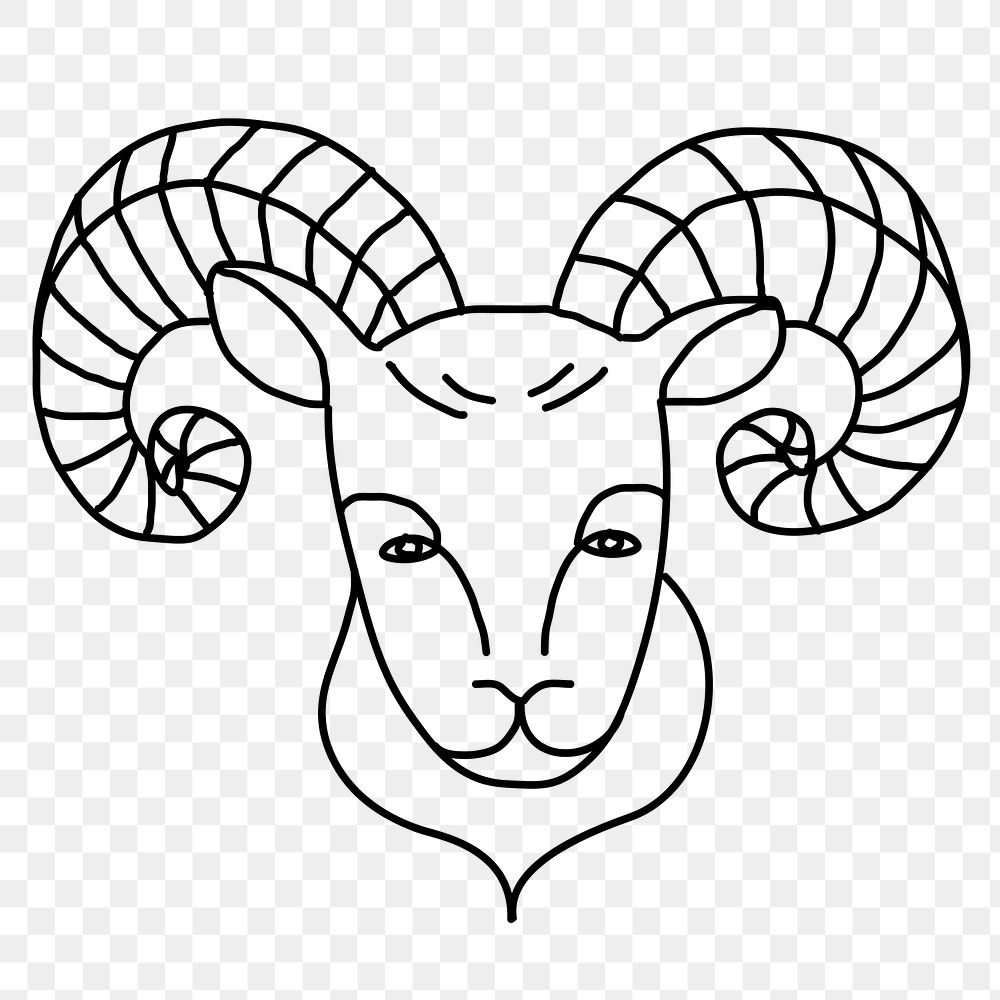 Ram png animal line art, Aries zodiac doodle design