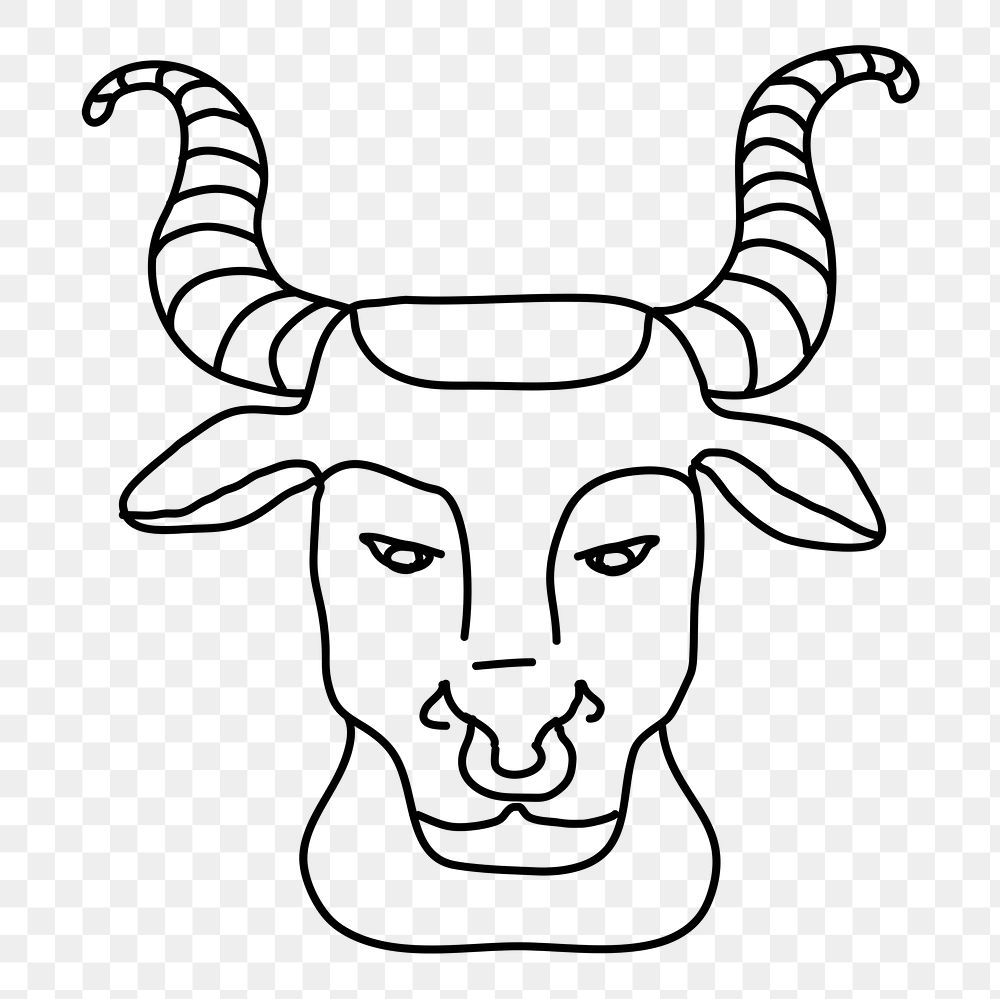 Bull png, Taurus zodiac line art doodle design