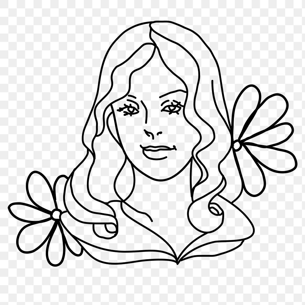 Pretty woman png line art, Virgo zodiac doodle design, transparent background