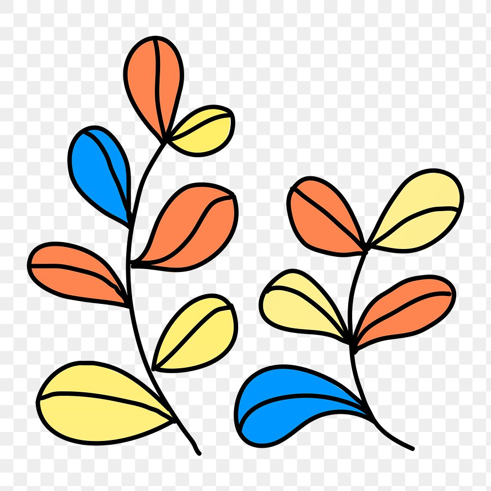 Colorful leaves png doodle design clipart