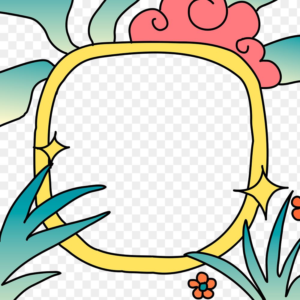 Colorful frame png, cute tropical doodle design