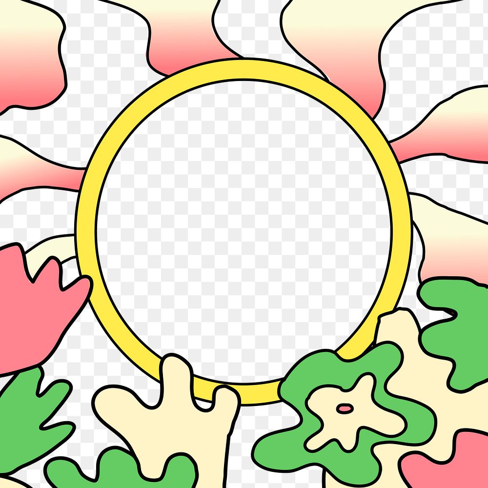 Tropical frame png, transparent background doodle flowers design