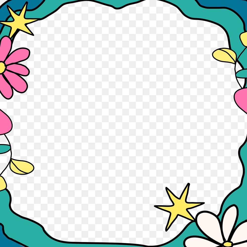 Floral frame png, transparent background doodle design