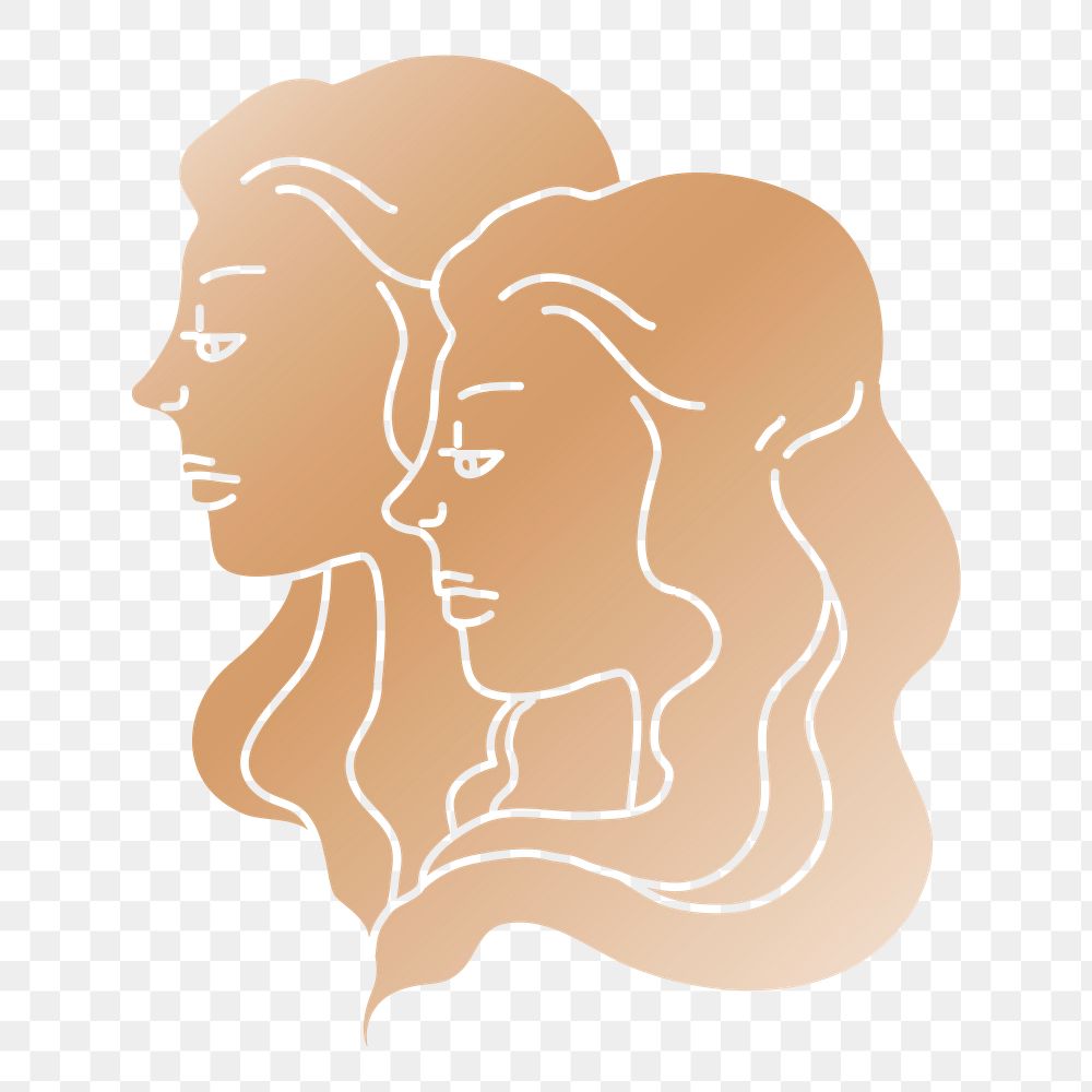 Zodiac Gemini png sticker, gold twins in transparent background