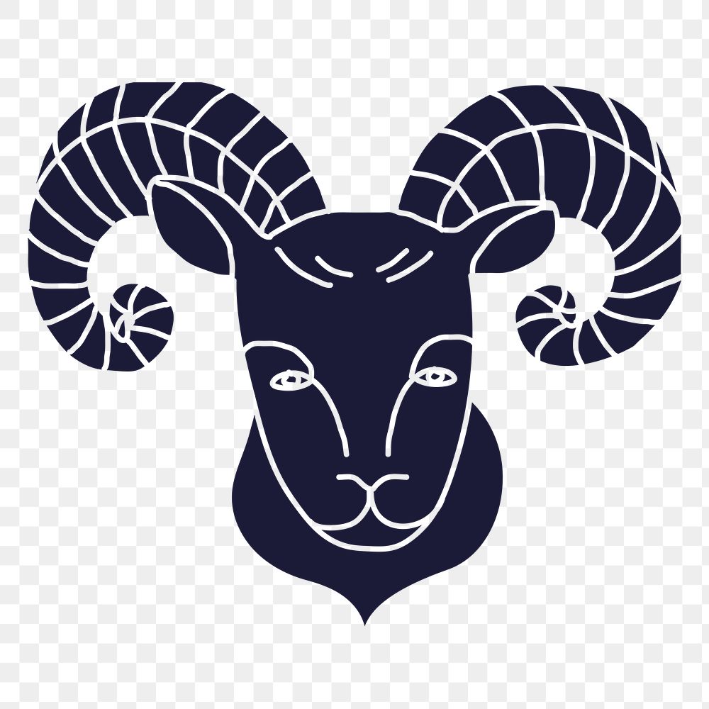 Aries png clipart, zodiac animal silhouette, ram doodle