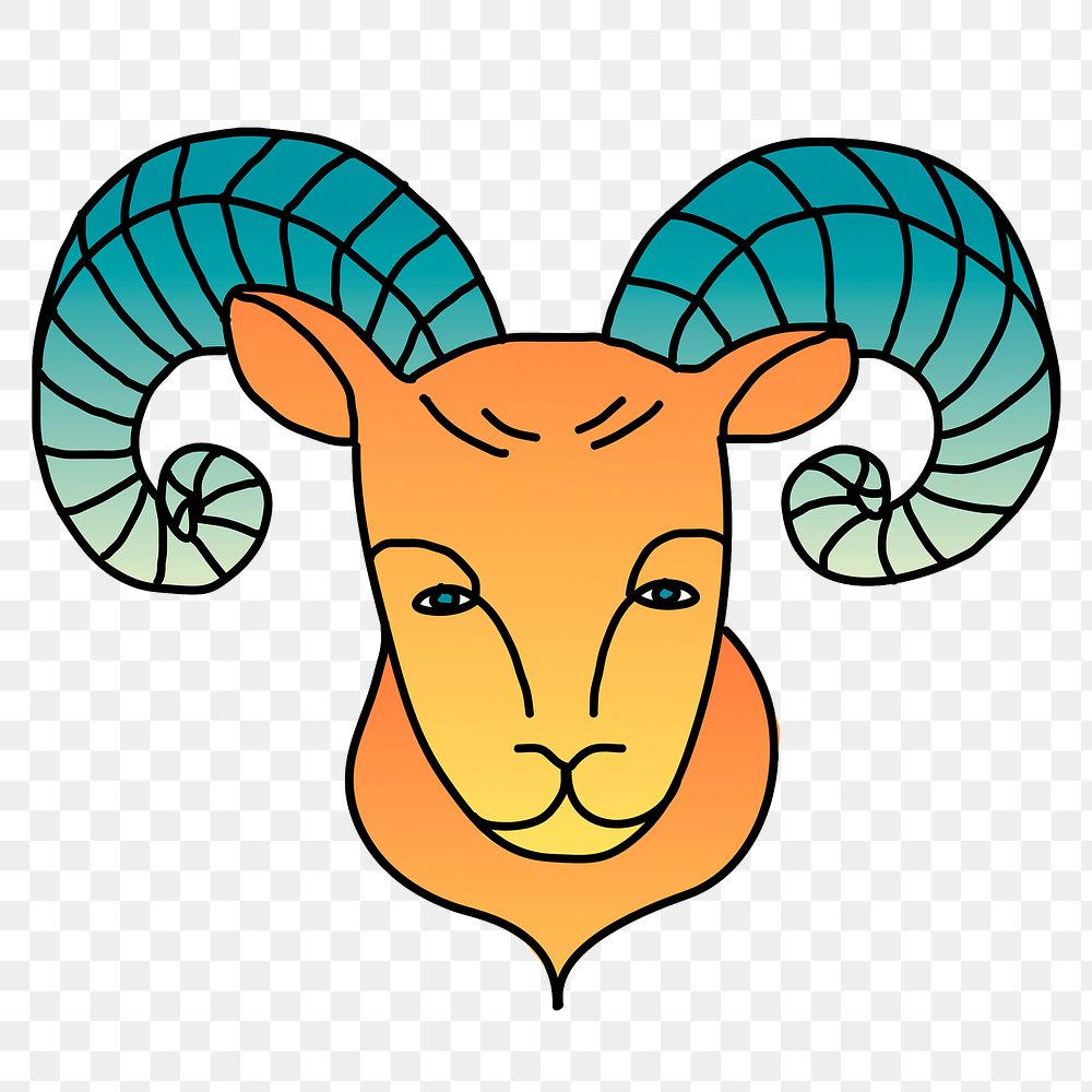 Aries png zodiac, ram animal sticker, transparent background