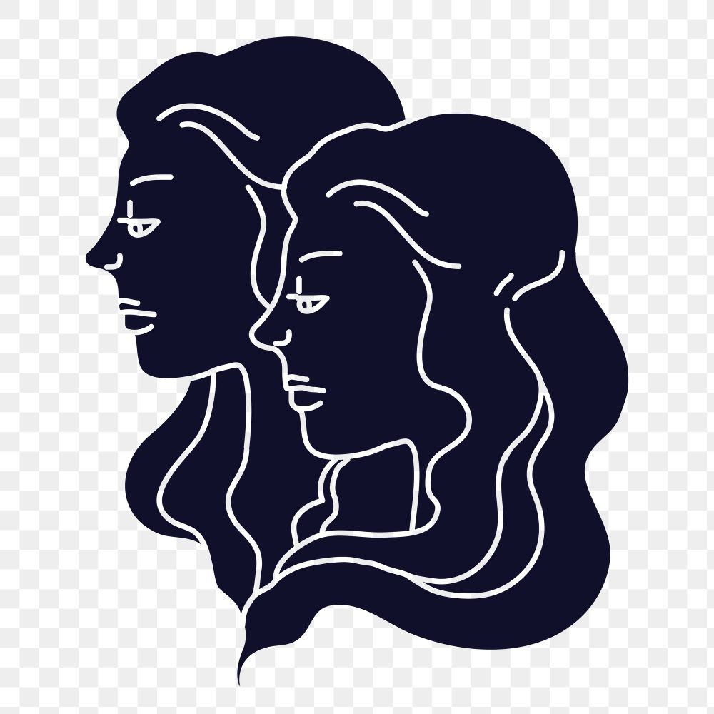 Png Gemini silhouette drawing, transparent background, twins design