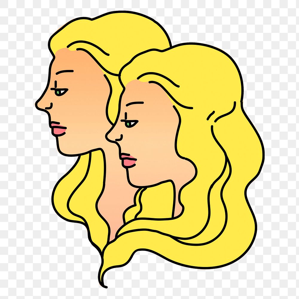 Twins png sticker, Gemini horoscope doodle design