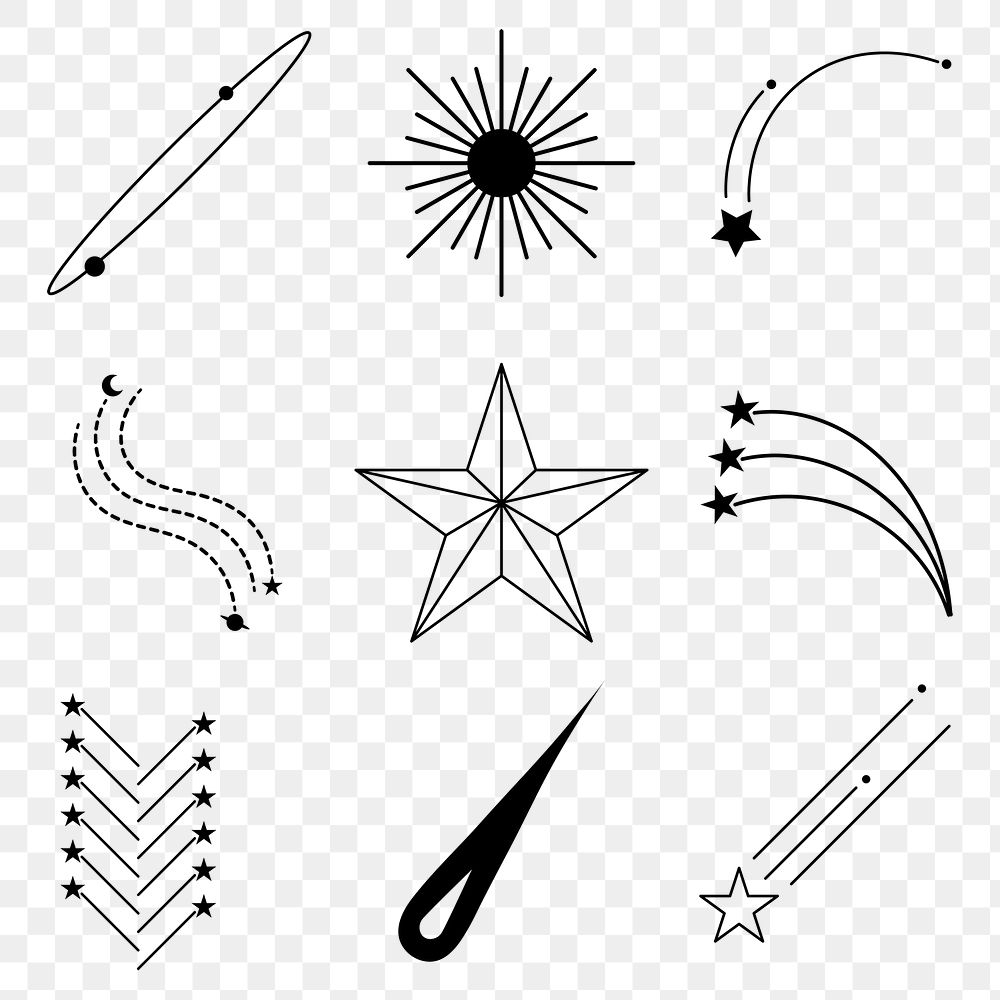 Star png stickers, aesthetic collage element set on transparent background