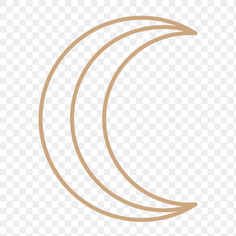 Gold crescent moon png clipart, mystic line art style for planner, transparent background