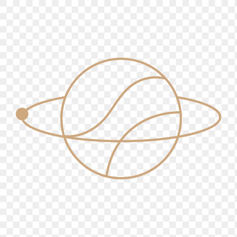 Gold Saturn png clipart, mystic line art style for planner, transparent background