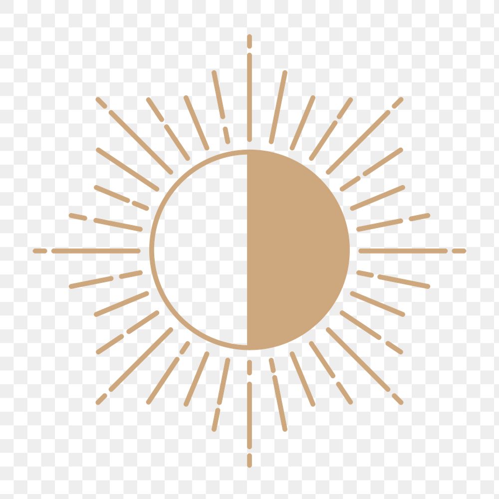 Gold sun png clipart, mystic line art style for planner, transparent background