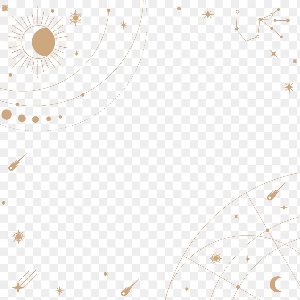 Gold celestial png frame, simple sky element for planner, transparent background