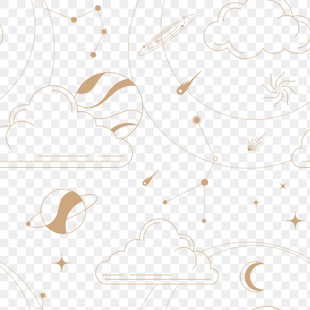 Astrology pattern png sticker, gold abstract line art design, transparent background