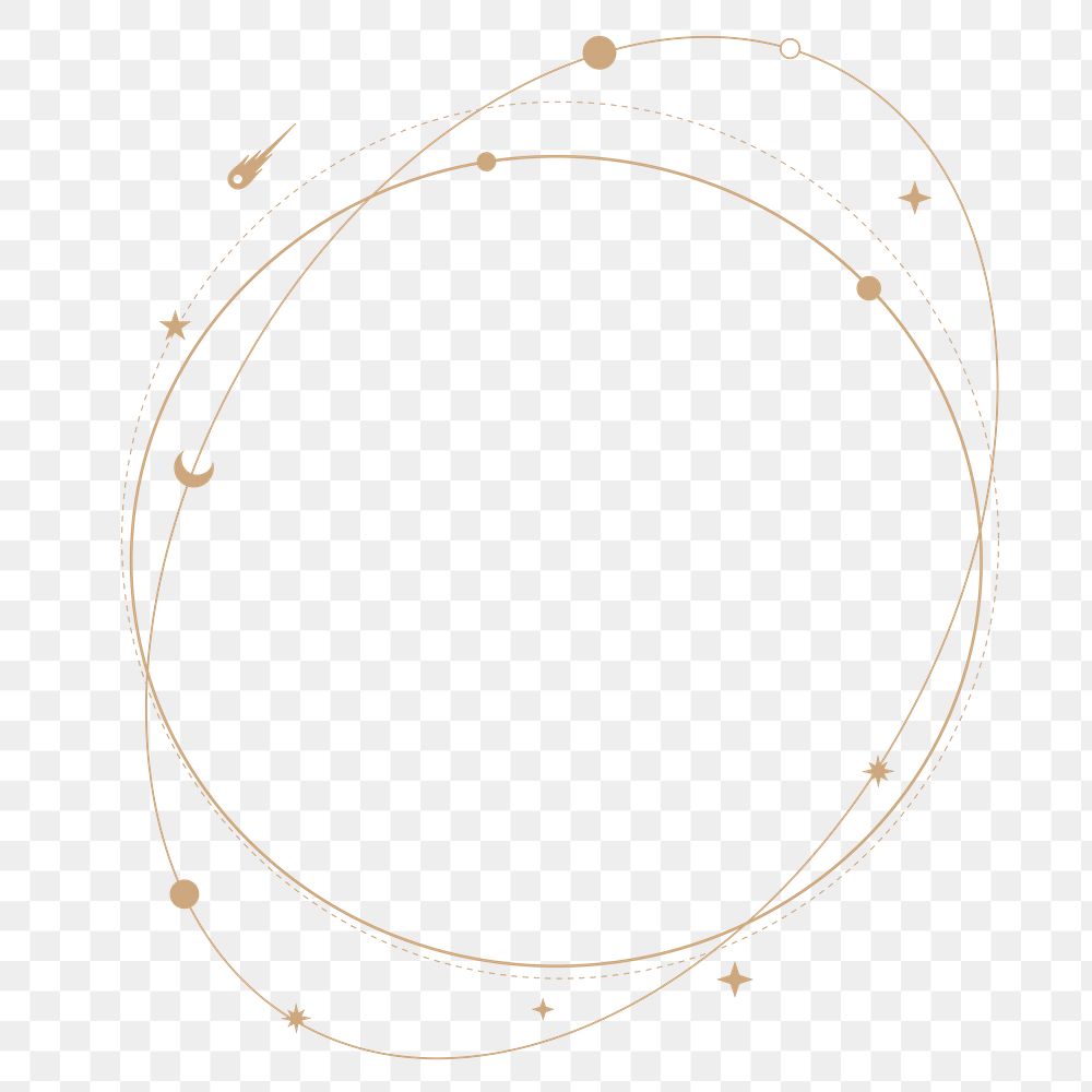 Aesthetic gold png frame, celestial line art style for journal decoration, transparent background