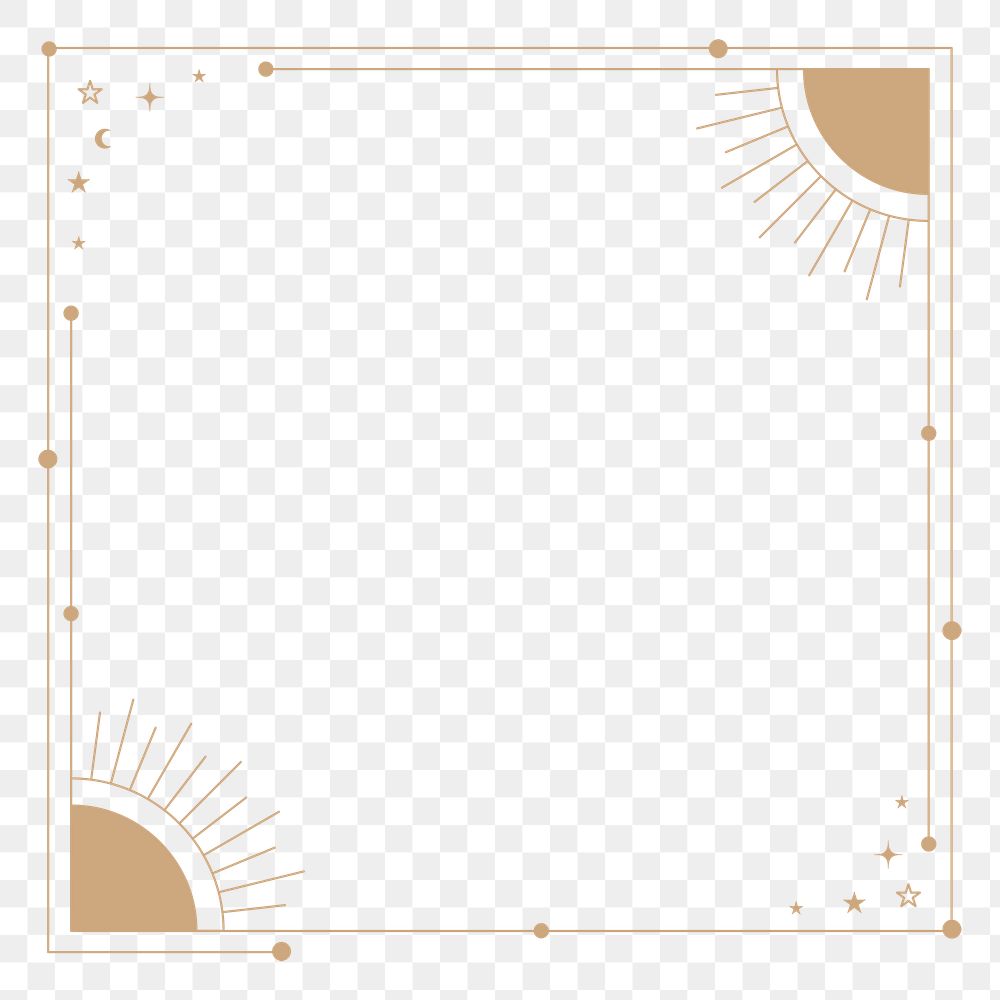 Aesthetic astronomy png frame, gold line art style for journal decoration, transparent background