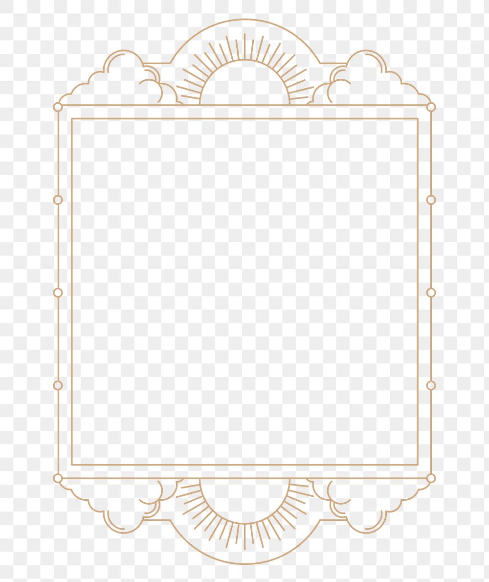 Aesthetic astronomy png frame, gold line art style for journal decoration, transparent background