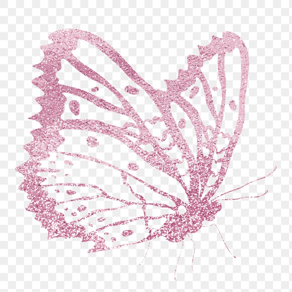 Pink glitter butterfly png design element, transparent background