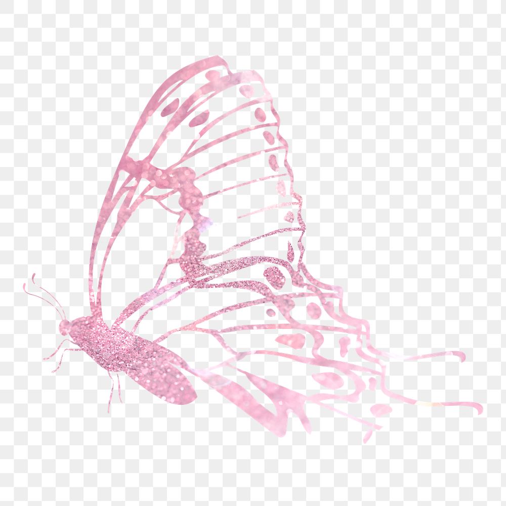 Pink glitter butterfly png sticker, transparent background
