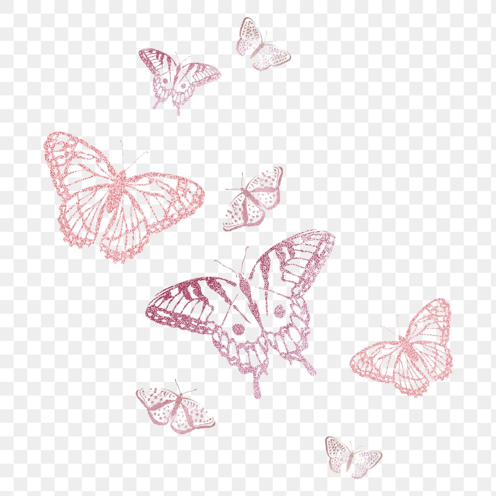 Pink glitter butterfly png border, transparent background