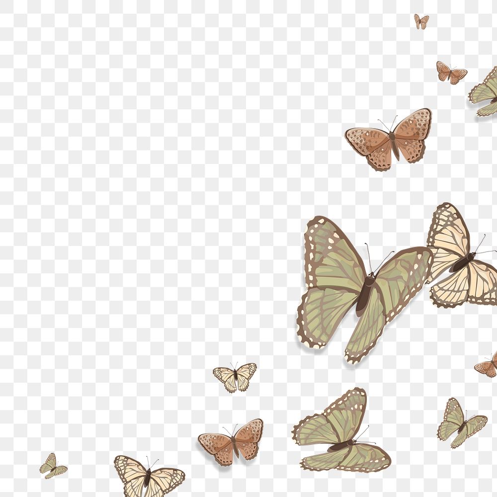 Png beige butterfly border, transparent background