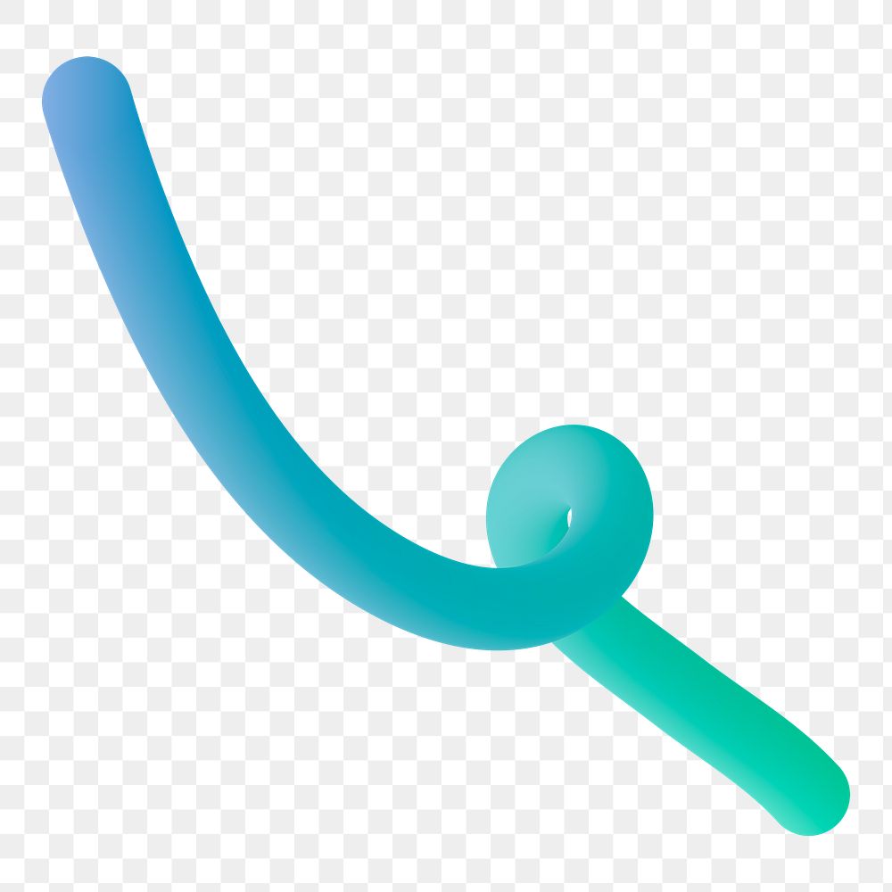 Gradient turquoise squiggle png sticker, 3D render shape