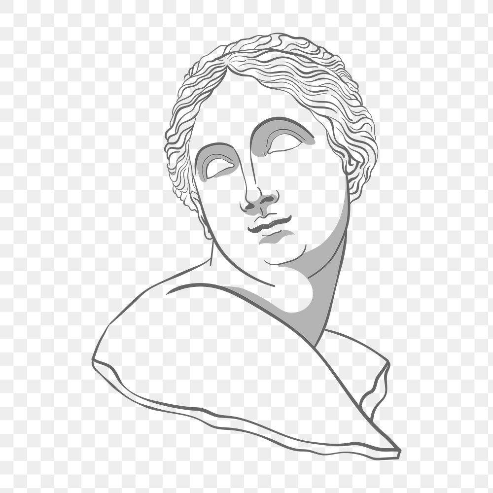Venus sticker png, line art drawing, roman statue on transparent background