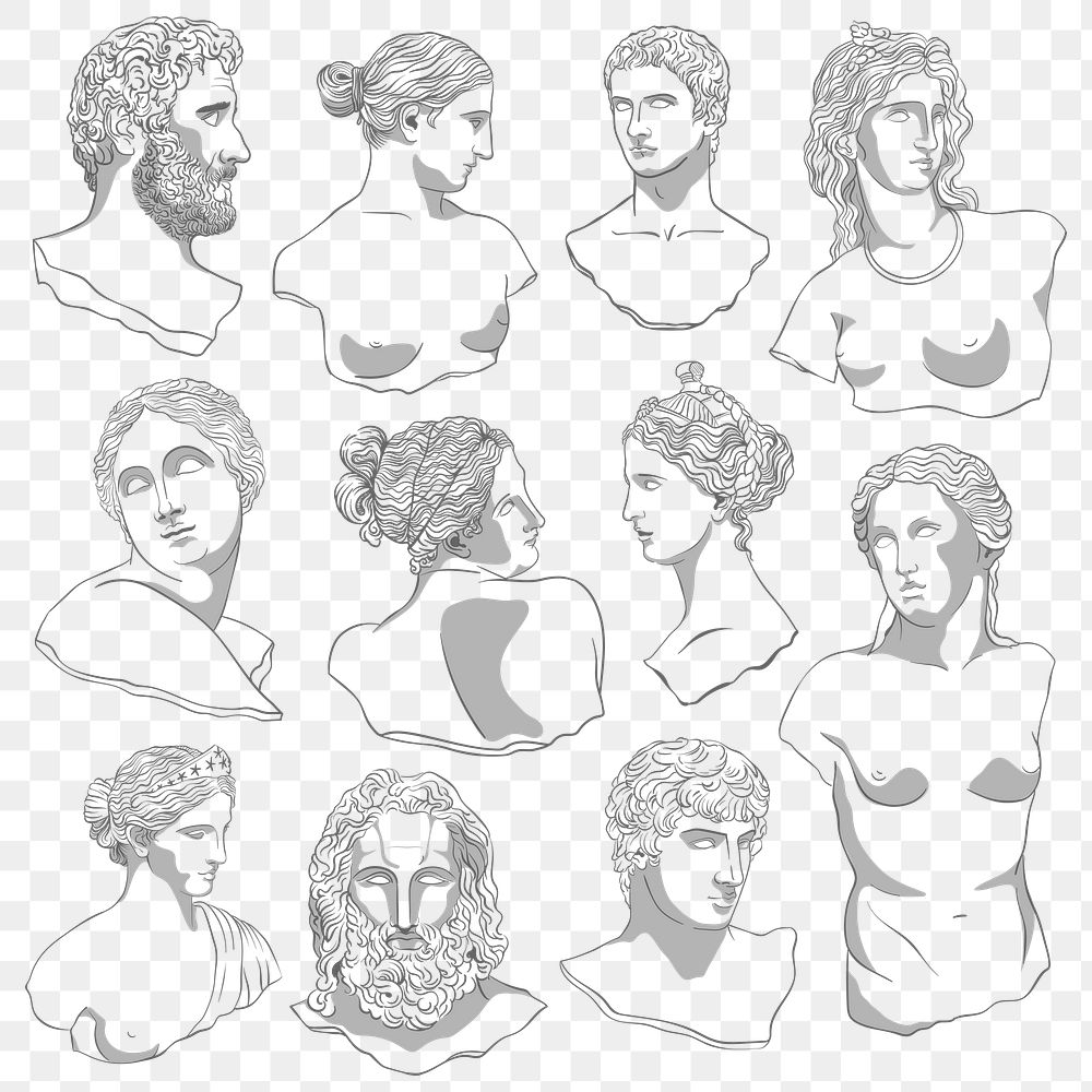 Greek gods png sticker, monoline design set on transparent background