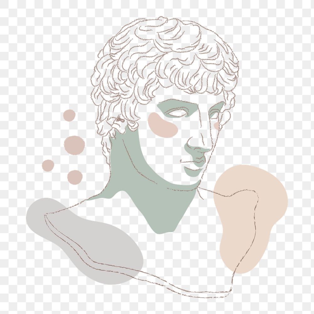 Greek man png sticker, feminine monoline design on transparent background