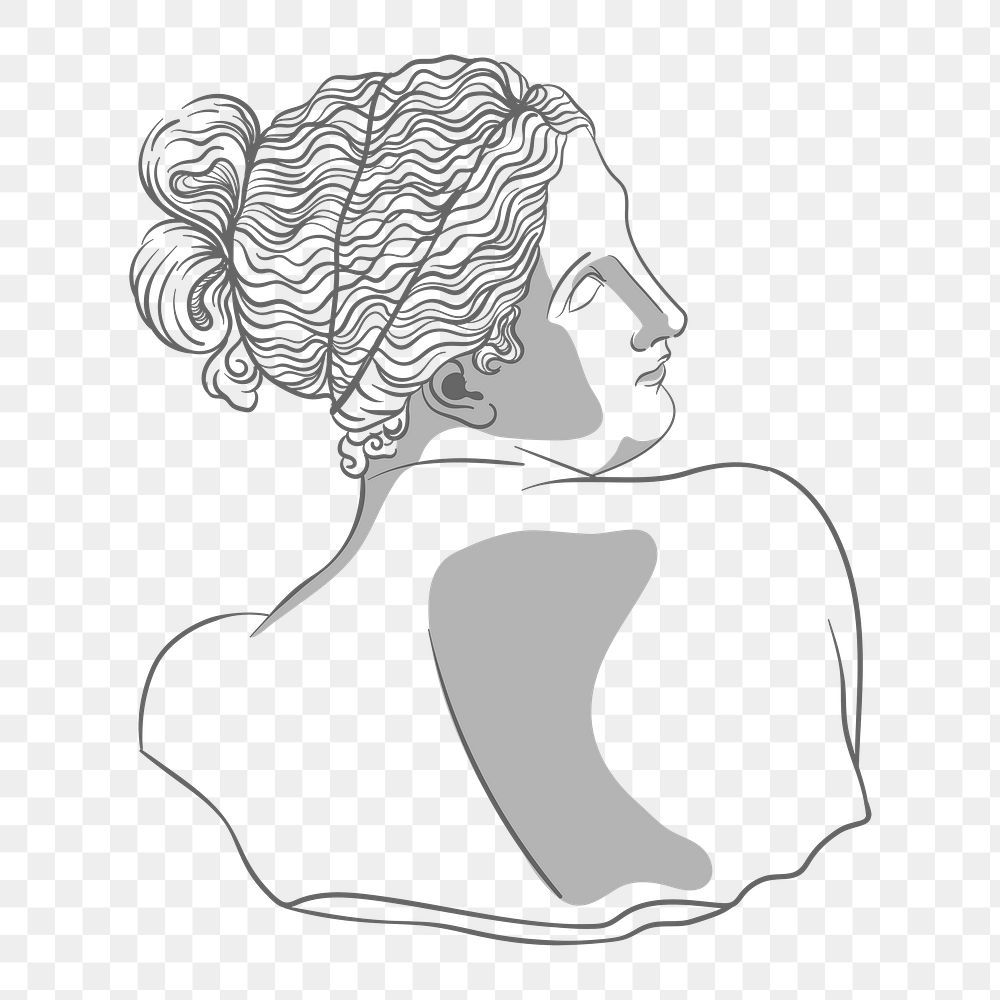 Classical sculpture png sticker, monoline graphic, Naiad on transparent background