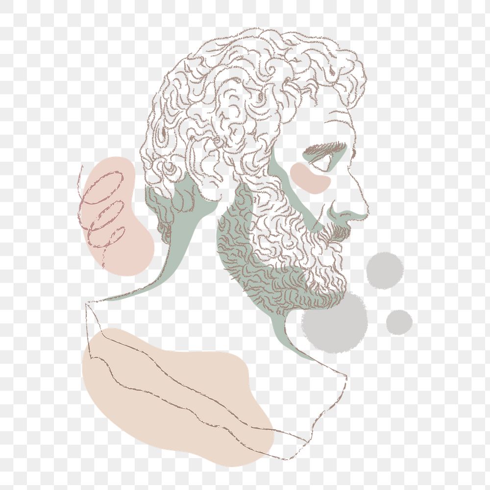 Classical sculpture png sticker, feminine monoline graphic, Antoninus Pius on transparent background