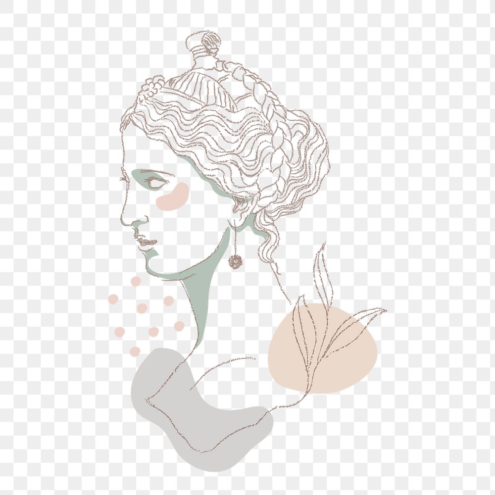 Greek Goddess png sticker, Demeter feminine line art drawing