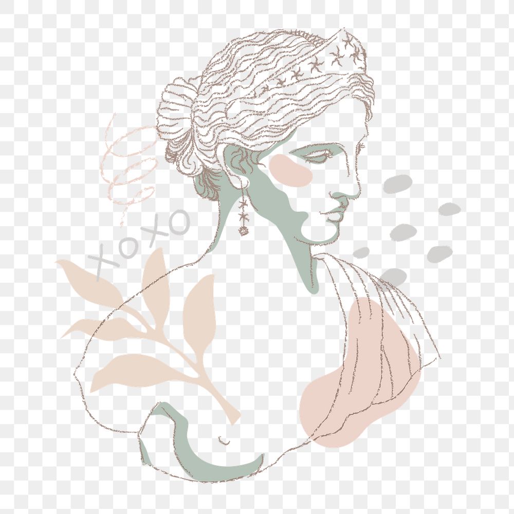 Greek goddess png sticker, Hera feminine line art drawing